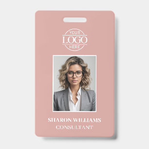 Badge Rose Poussiéreuse Élégante Photo d'Employé Minimal