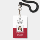 Badge Rose Rouge, Photo d'identité de l'employé avec cod (Avant avec lanière)