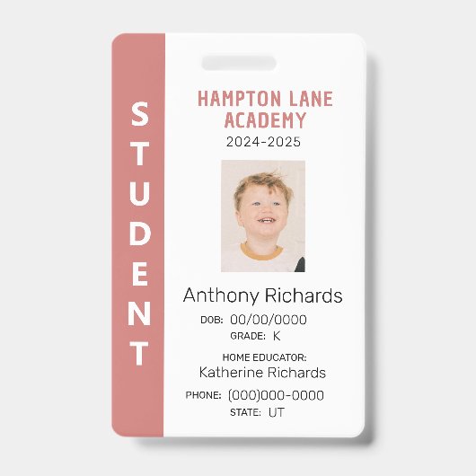 Badge Rose Vertical Stripe Homeschool - Carte d'identité (Avant)