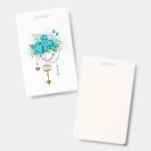 Badge Roses Turquoise avec Clés (Avant & arrière)