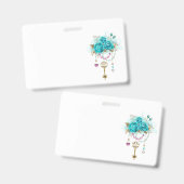 Badge Roses turquoise avec touches (Avant & arrière)