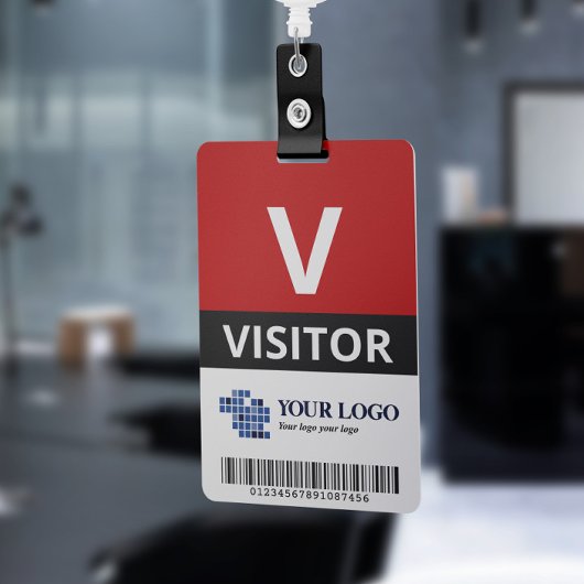 Badge Rouge Ajouter votre logo et code barre Visiteur