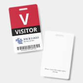 Badge Rouge Ajouter votre logo et code barre Visiteur (Avant & arrière)