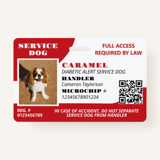 Badge Rouge blanc Service Chien - ID photo Code QR (Devant)