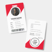 Badge Rouge Chic Moderne ID Minimal Code-Barres Photo de (Avant & arrière)