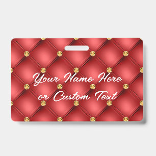 Badge Rouge Diamant doré Tufted personnalisé Nom du text