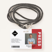 Badge Rouge | ID photo de l'employé Sécurité de la socié (Devant avec lanière)