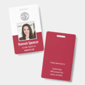 Badge Rouge | ID photo de l'employé Sécurité de la socié (Avant & arrière)