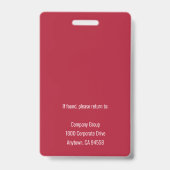 Badge Rouge | ID photo de l'employé Sécurité de la socié (Arrière)