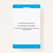 Badge Rouge moderne Bleu Simple Service Chien Photo ID B (Dos)