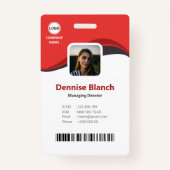 Badge Rouge moderne, code à barres, code qr, carte d'ide (Devant)