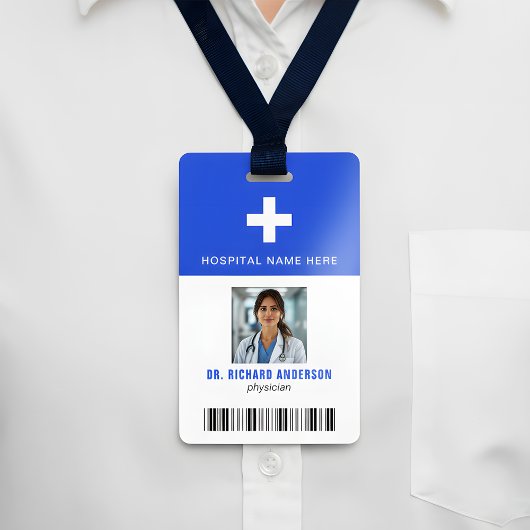 Badge Royal Blue Hospital Employee Bar Code ID