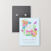 Badge Ruban de couture floral monogramme bleu (Recto/Verso)
