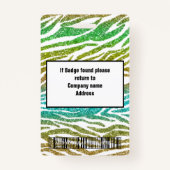 Badge Safari Green Zebra Stripes Parties scintillant Log (Dos)