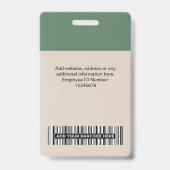 Badge Sage Green Beige Photo de l'employé Logo Nom (Arrière)