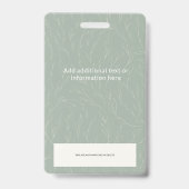 Badge Sage Green Botanique Logo de carte d'identité prof (Arrière)