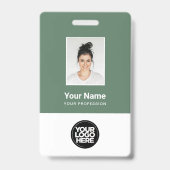 Badge Sage Green Employé Photo, Logo, Nom (Avant)