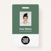 Badge Sage Green Employé Photo, Logo, Nom (Devant)