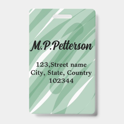 Badge Sage vert feuille ajouter nom adresse texte motif (Avant)