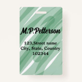 Badge Sage vert feuille ajouter nom adresse texte motif  (Dos)