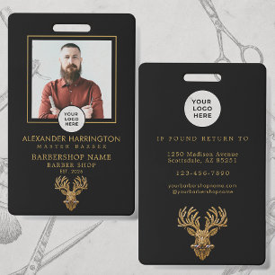 Badge Salon de coiffure Master Barber Shop Gold Stag Équ