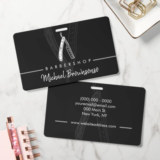 Badge Salon de coiffure Rasoir logo noir simple (Bureau)