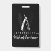 Badge Salon de coiffure Razor logo noir (Avant)