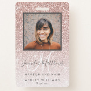Badge Salon de coiffure rose Gold Parties scintillant ph