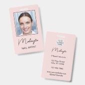 Badge Salon de manucure photo Logo Script Rose Pâle (Avant & arrière)