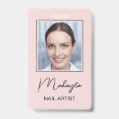 Badge Salon de manucure photo Logo Script Rose Pâle (Avant)