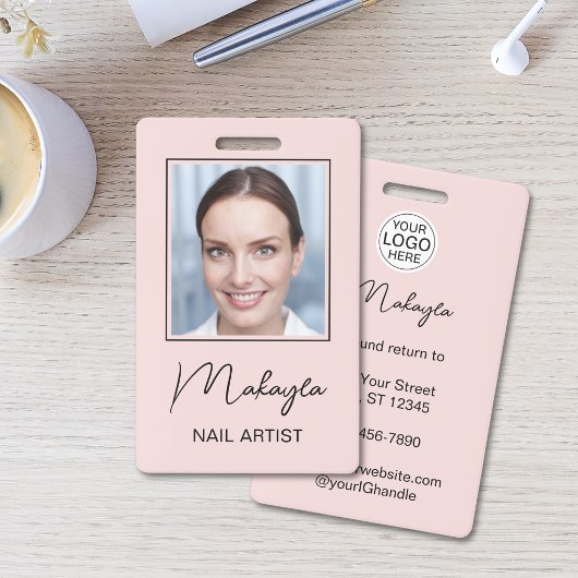 Badge Salon de manucure photo Logo Script Rose Pâle