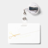 Badge Salon de maquillage moderne ciseaux d'or rose (Arrière avec rétractable)