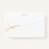 Badge Salon de maquillage moderne ciseaux d'or rose (Dos)