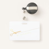 Badge Salon de maquillage moderne ciseaux d'or rose (Back with Retractable)