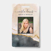 Badge Salon ID Marbre Rose Noir Doré Aquarelle (Avant)