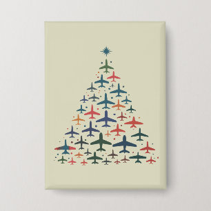Badge Sapin de Noël Avion Rétro Pilote Volant Vol