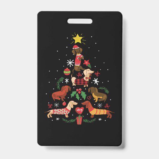 Badge Sapin de Noël drôle de teckel (Avant)