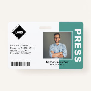 Badge Sarcelle ID photo de l'employé Sécurité de la so