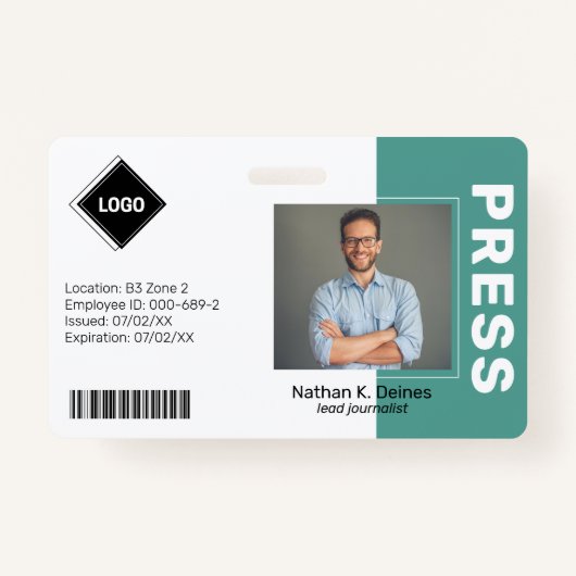 Badge Sarcelle | ID photo de l'employé Sécurité de la so (Devant)