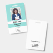 Badge Sarcelle | Logo employé photo ou code QR Sécurité (Avant & arrière)