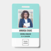 Badge Sarcelle | Logo employé photo ou code QR Sécurité (Avant)