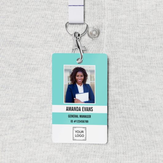 Badge Sarcelle | Logo employé photo ou code QR Sécurité