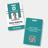 Badge Sarcelle | Numéro de photo de l'employé de l'hôpit (Avant & arrière)