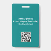 Badge Sarcelle | Numéro de photo de l'employé de l'hôpit (Arrière)