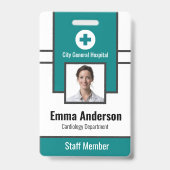 Badge Sarcelle | Numéro de photo de l'employé de l'hôpit (Avant)