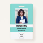 Badge Sarcelle | Photo Logo de l'employé ou QR CODE Sécu (Devant)