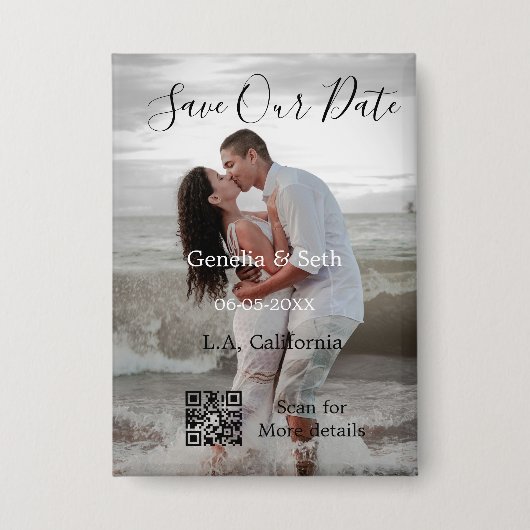 Badge Save the date simple minimal QR scan code details  (Recto)