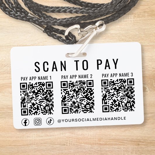 Badge Scan to Pay 3 Payment QR Codes Social Media