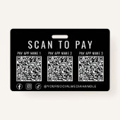 Badge Scan to Pay 3 Payment QR Codes Social Media Black (Devant)