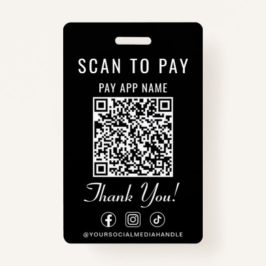 Badge Scan to Pay QR Code Social Media Black (Devant)